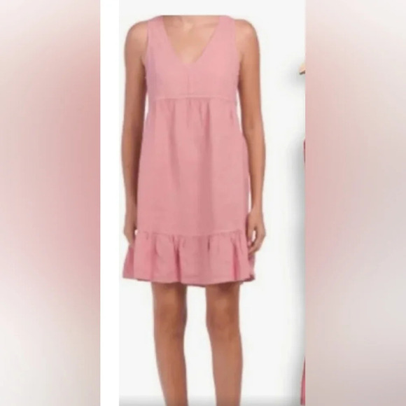NWT Anthropologie Cynthia Rowley Irang Pink 100% Linen Dress Sleeveless Ruffle L - Picture 1 of 11